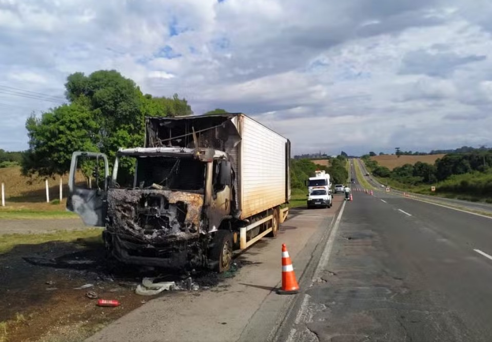 Caminhão carregado de pintinhos pega fogo na PR 151 BeltrãoAgora