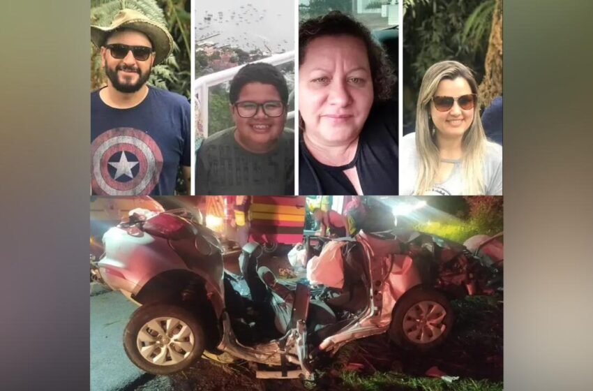  Tragédia: Quatro pessoas da mesma família morrem após carro colidir frontalmente contra árvore