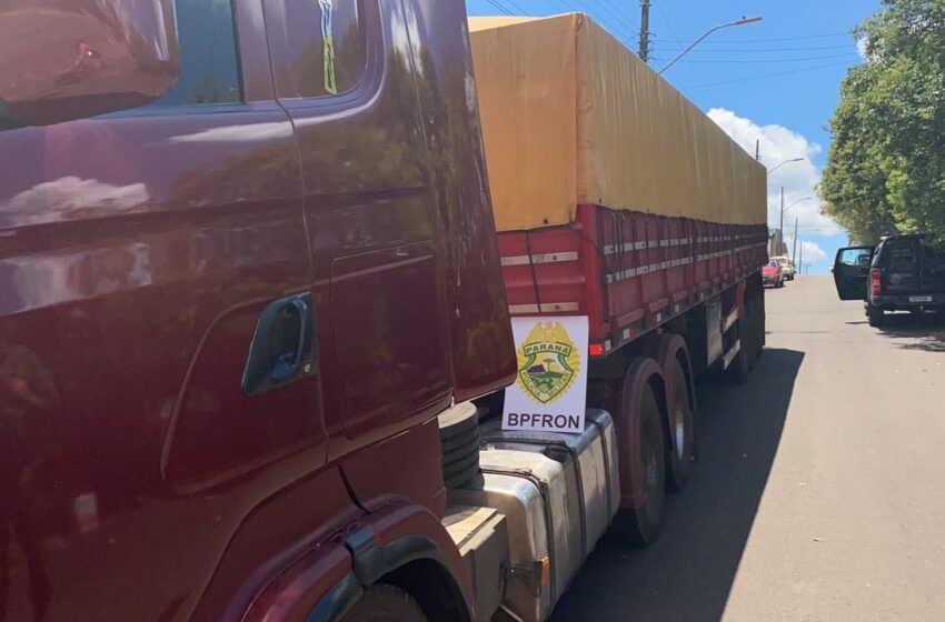  Carreta carregada com pneus contrabandeados do Paraguai é apreendida pelo BPFRON