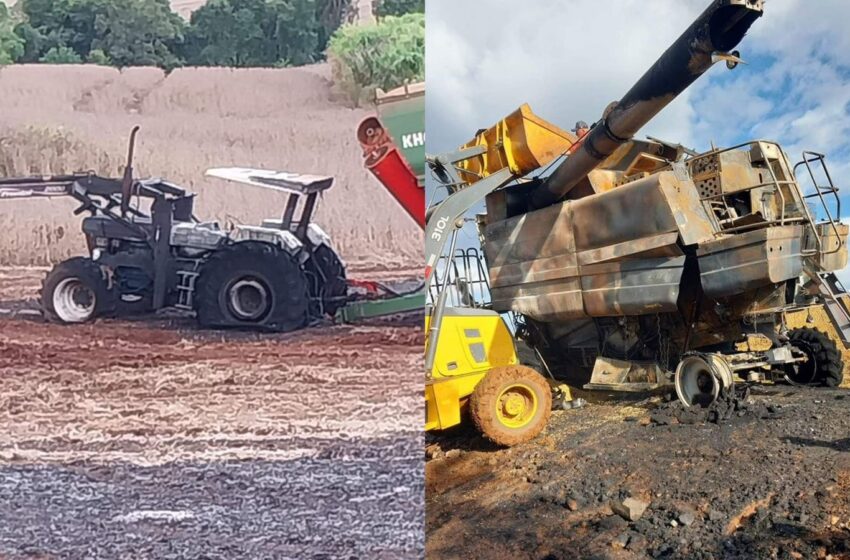  Agricultor tem prejuízo milionário após máquinas serem destruídas por incêndio durante colheita de soja