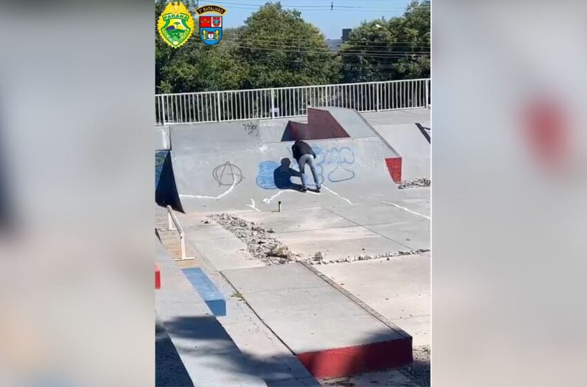  Adolescente de 17 anos é flagrado pichando pista de Skate em complexo esportivo