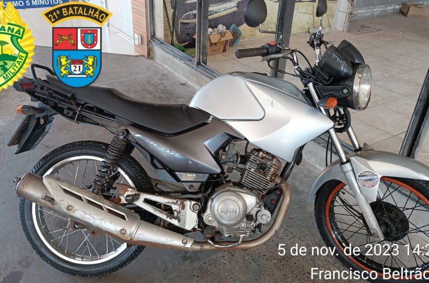 Moto que havia sido furtada em Francisco Beltrão é recuperada pela Polícia Militar