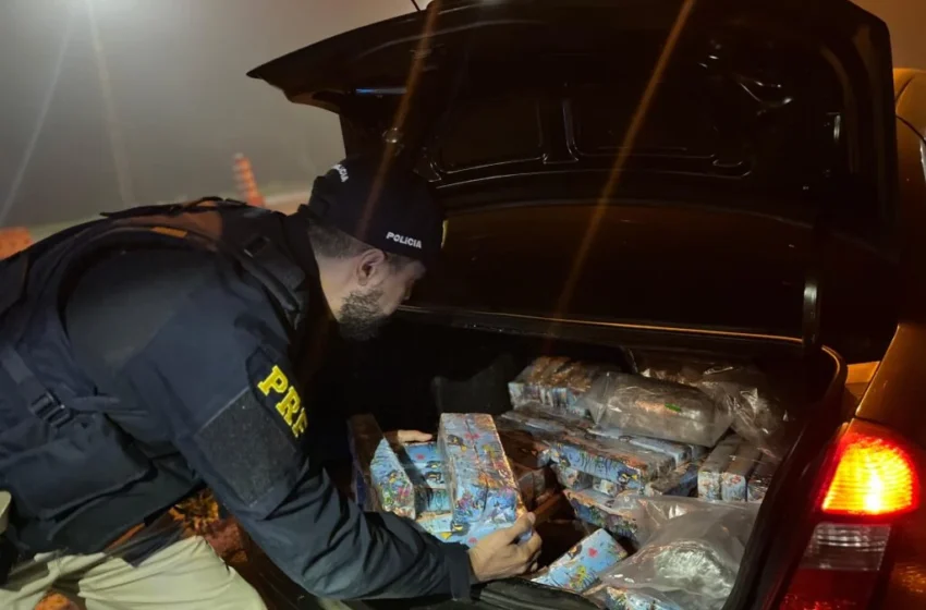  PRF apreende carro carregado com 200 kg de maconha embrulhados em embalagem de presente com tema infantil