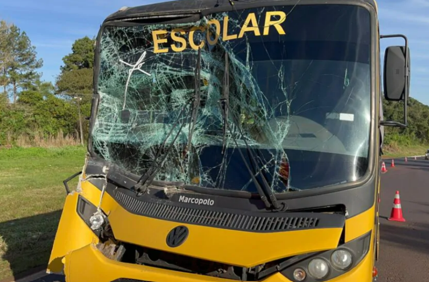  Acidente entre carreta e ônibus escolar na BBR-158 deixa feridos